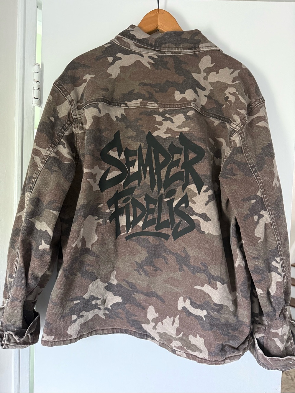 Camouflage 'Semper Fidelis' Military-Style Jacket - Green Camo